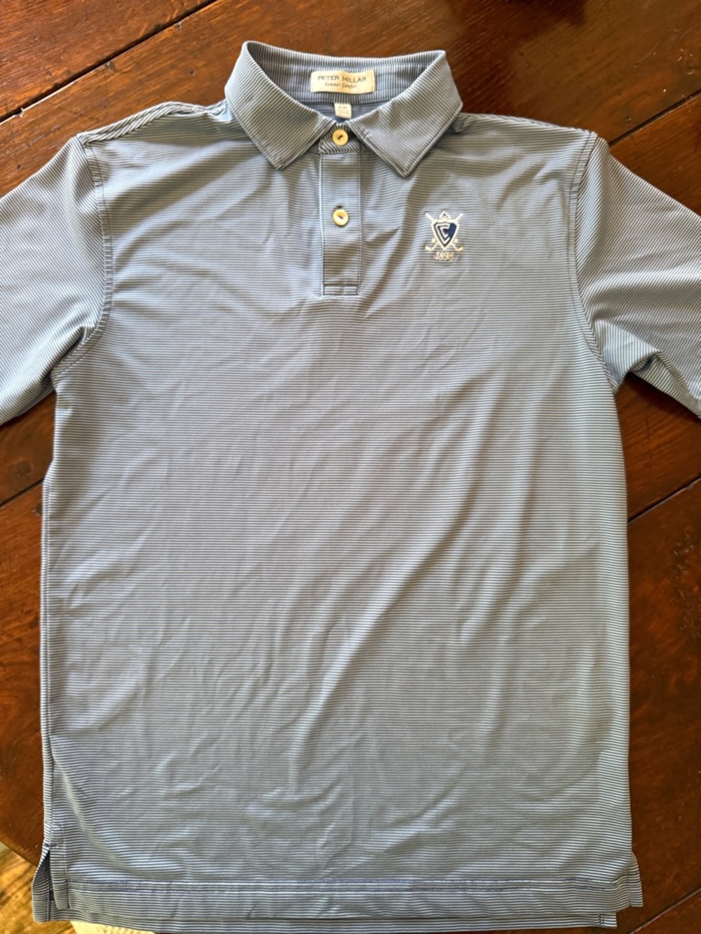 Peter Millar Youth Light Blue Micro-Striped Golf Polo